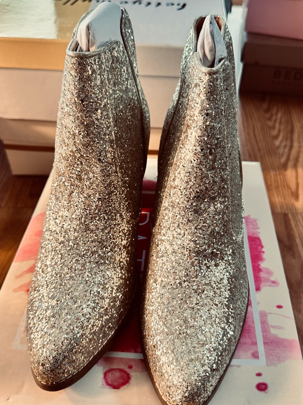 Gold Sparkle Block-Heel Boots 3” heel, Not Rated, Fiera Gold, NIB, 11